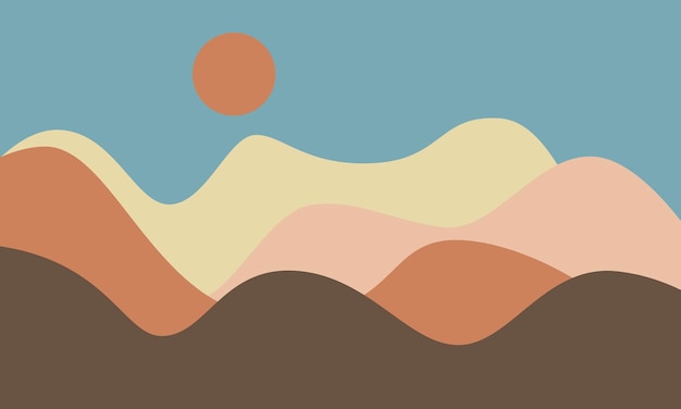 Diseño de fondo de estilo de corte de papel de onda abstracto moderno de colores Ilustración de montaña y sol