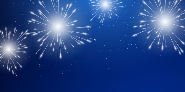 Diseño de fondo de feliz año nuevo de fiesta de celebración con temática navideña y fuegos artificiales.