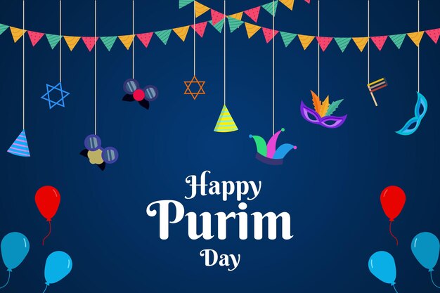 Diseño de fondo de feliz día de purim con adorno colgante vector día de purim