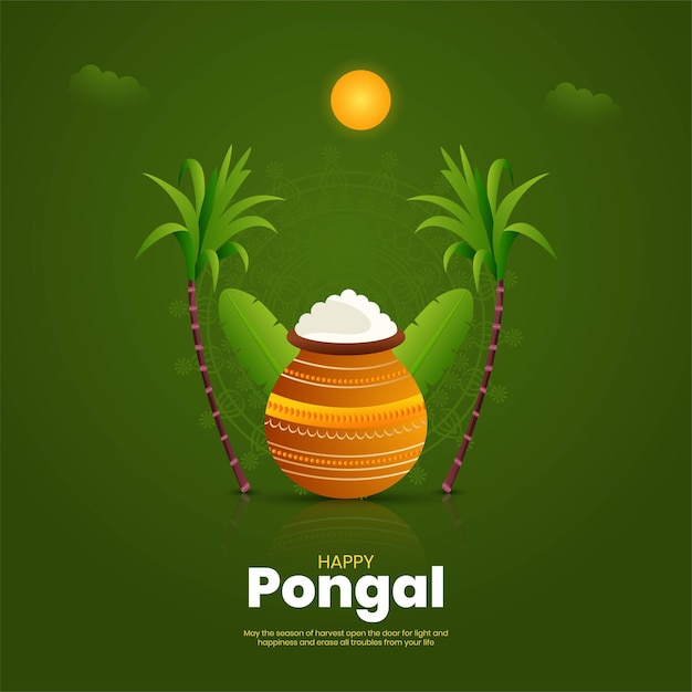 Diseño de fondo del festival de la cosecha tradicional de Vector para un feliz Pongal con caña de azúcar y sol