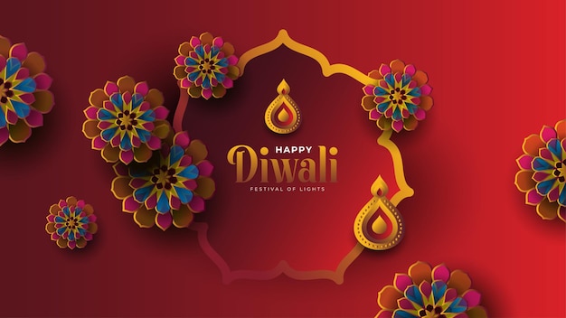 Diseño de fondo del festival Happy Diwali con adornos florales