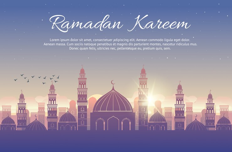 Diseño de fondo para el festival musulmán eid Mubarak. Diseño de caligrafía árabe para Ramadan Kareem, elemento de mezquita blanca. Saludo Eid-al-Adha