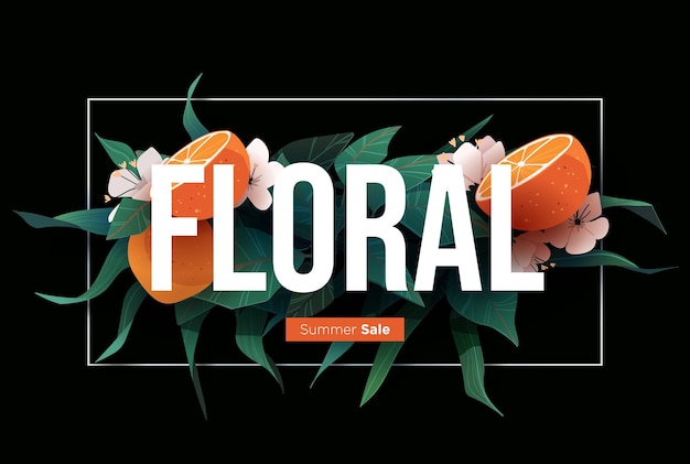 Diseño de fondo floral brillante con plantas y frutas exóticas vector