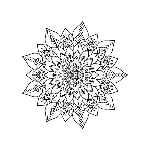 Diseño de fondo floral ornamental mandala hecho de blanco y negro