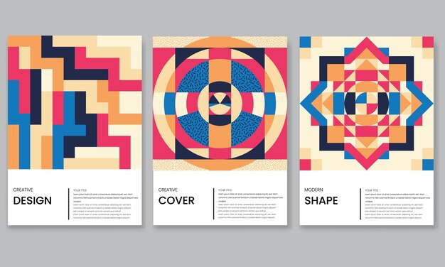 Diseño de fondo geométrico poster conjunto ornamento diseño de mosaico.Patrón contemporáneo.