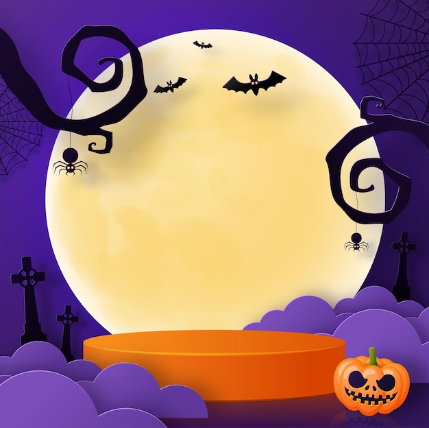 Diseño de fondo de Halloween con podio 3d podio de escenario de caja cuadrada redonda