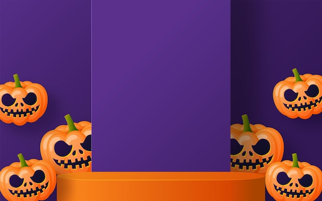 Diseño de fondo de halloween con podio 3d podio de escenario de caja cuadrada redonda