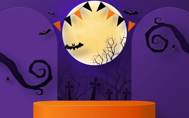 Diseño de fondo de halloween con podio 3d podio de escenario de caja cuadrada redonda