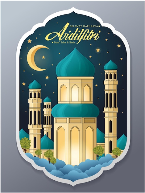 Diseño de fondo Hari Raya Aidilfitri con la mezquita