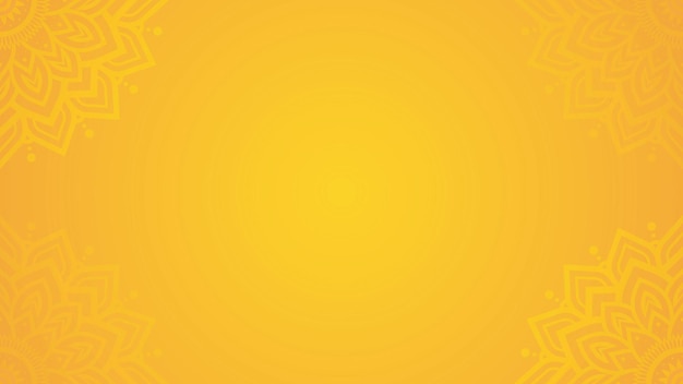 Diseño de fondo horizontal amarillo vibrante con ornamentos florales intrincados con patrones de mandala