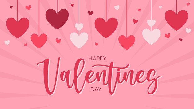 El diseño de fondo horizontal del estandarte rosa del día de San Valentín