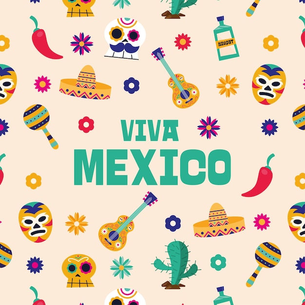 Diseño de fondo de los iconos de Viva México, Ilustración de Vector de tema de cultura