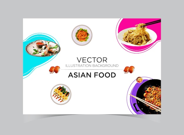 Diseño De Fondo De Ilustración De Vector De Comida Asiática Con Formas Líquidas Y Colores De Moda