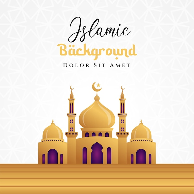 Vector diseño de fondo islámico con ilustración de mezquita 3d en color dorado. se puede utilizar para tarjetas de felicitación, telón de fondo o banner.