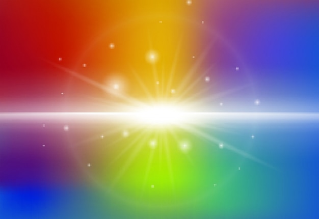 Diseño de fondo con luz de haz sobre fondo de arco iris