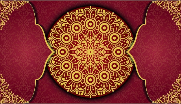 Diseño de fondo de mandala floral decorativo. Tarjeta de felicitación vintage dorada. Mandala ornamental de lujo