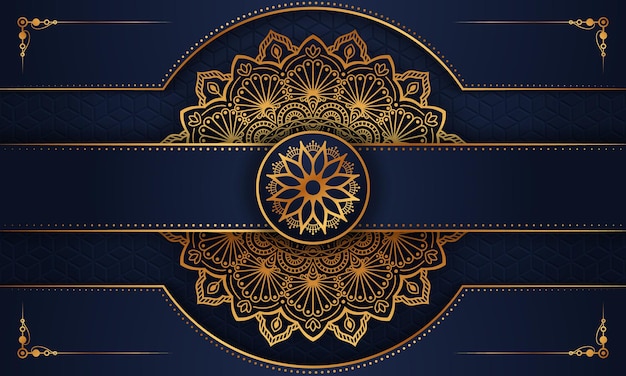 Diseño de fondo de mandala ornamental de lujo en patrón arabesco dorado Vector Premium