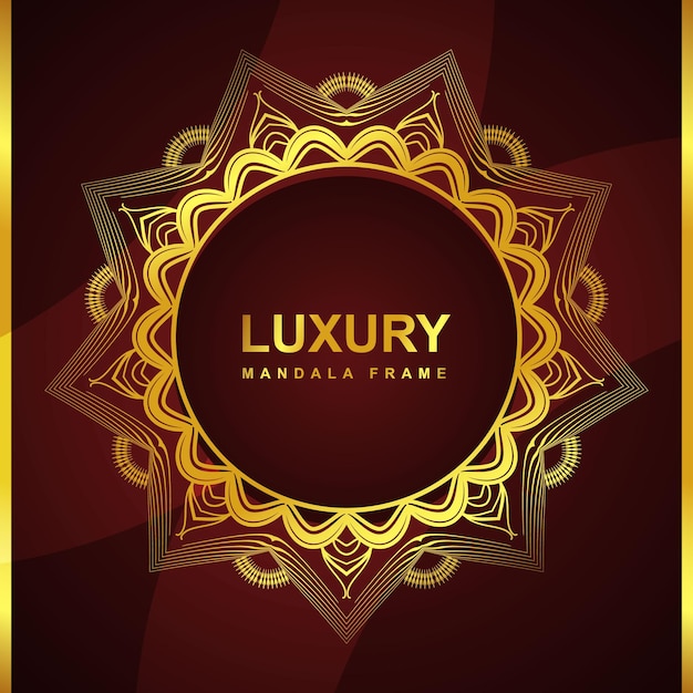 Diseño de fondo de marco de mandala de lujo con color dorado