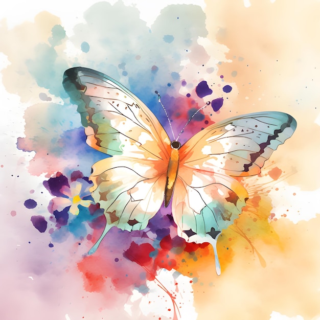 Diseño de fondo de mariposa colorida acuarela