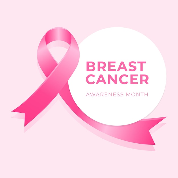Diseño de fondo del mes de concienciación sobre el cáncer de mama con una cinta de seda rosa realista