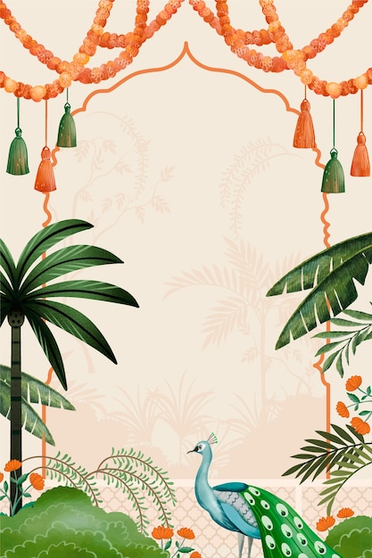 Diseño de fondo mughal indio real en acuarela