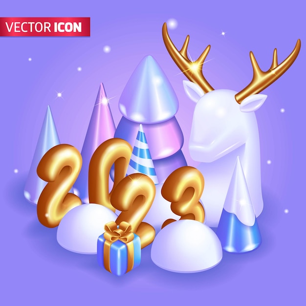 Diseño de fondo de Navidad realista 3D isométrico Feliz Año Nuevo y Feliz Navidad con beautifu