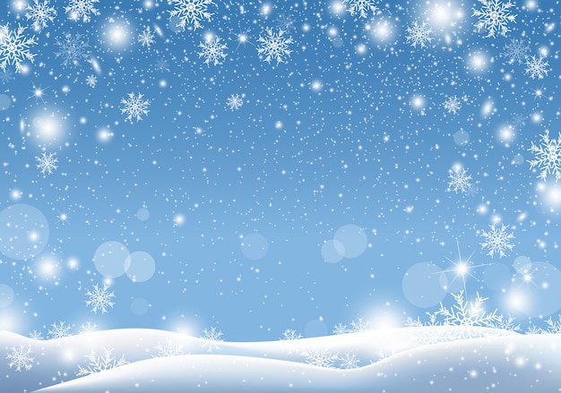 Diseño de fondo navideño de la nieve que cae en la temporada de invierno