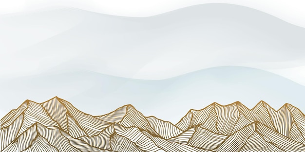 Diseño de fondo de paisaje de montañas doradas abstractas degradadas en estilos de artes lineales