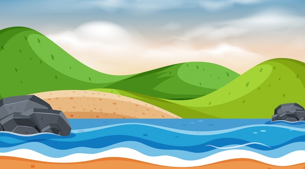 Vector diseño de fondo de paisaje con montañas en el mar