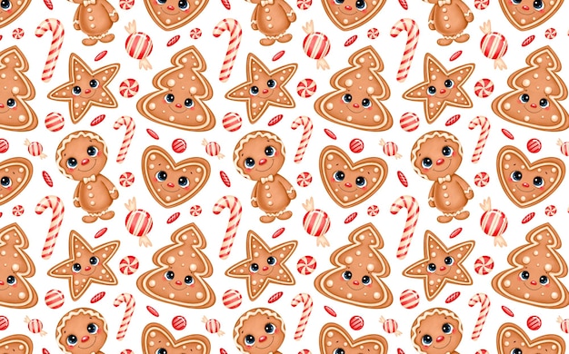 Diseño de fondo de papel de pared con patrón de pan de jengibre de Navidad