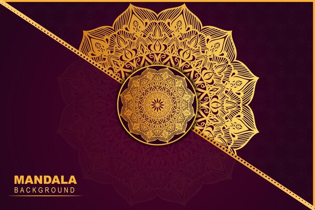 Diseño de fondo de patrón ornamental de mandala de lujo en plantilla de color dorado