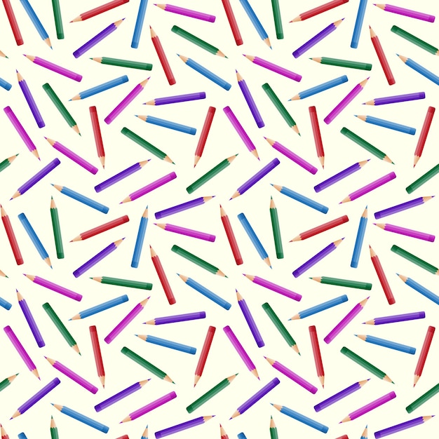 Diseño fondo de patrones sin fisuras lápiz escuela lápiz textura multicolor arte ilustración dibujo oficina plantilla telón de fondo crayón papel envoltura ilustración vectorial