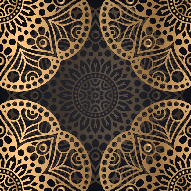 Diseño de fondo de patrones sin fisuras Mandala en color negro y dorado