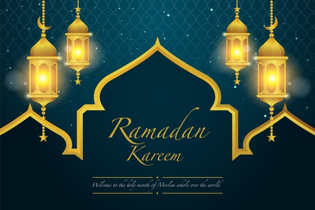 Diseño de fondo de ramadán con linterna dorada.