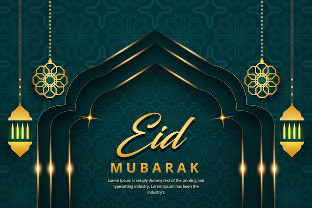 Diseño de fondo realista de Eid Mubarak creativo de lujo verde