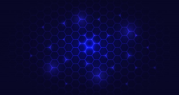 Diseño de fondo de resplandor futurista azul hexagonal