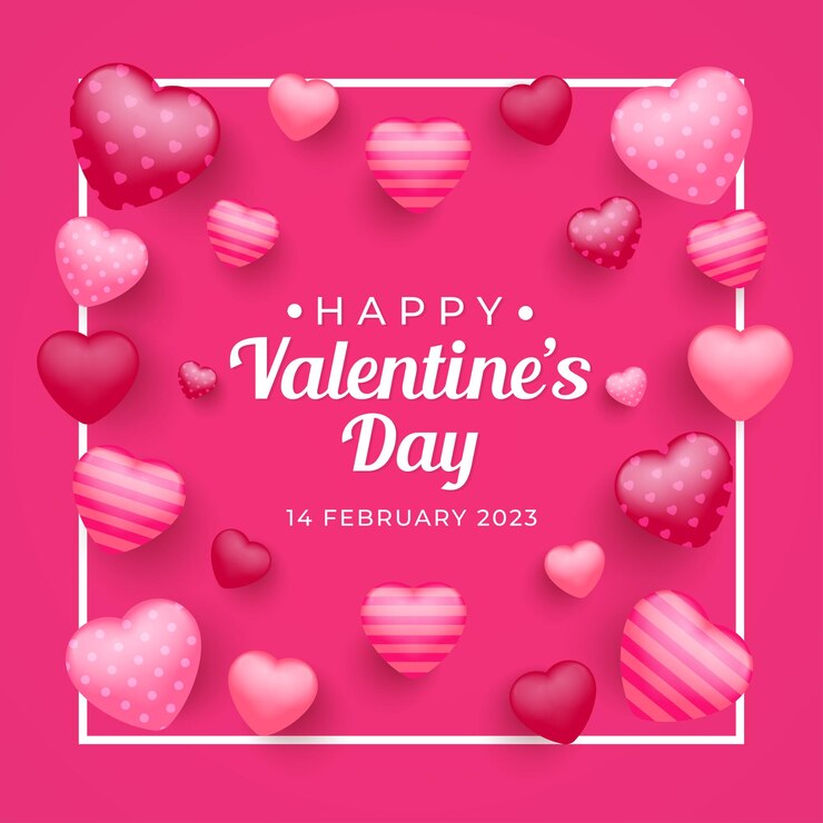 Diseño de fondo rosa de San Valentín 2023. Diseño de corazón rojo. diseño para plantilla de redes sociales