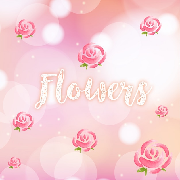 Diseño de fondo con rosas en textura acuarela rosa