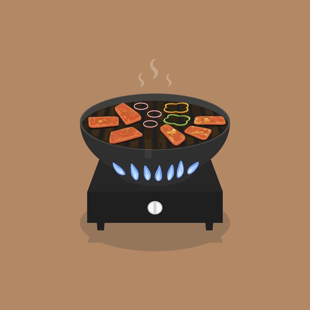 Vector diseño de fondo samgyeopsal con estilo de dibujos animados