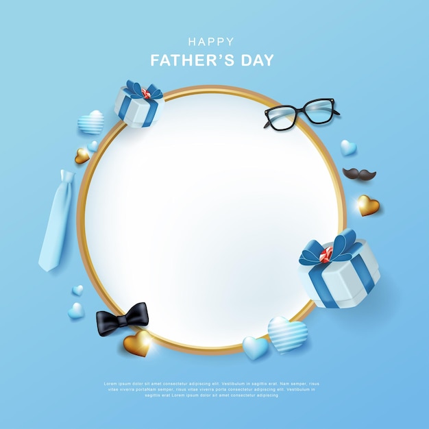 Diseño de fondo de tarjeta de felicitación del día del padre en marco dorado circular