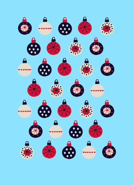 Diseño de fondo de tarjeta de felicitación de Navidad Año Nuevo Adornos multicolores decorados con patrones dibujados a mano estilo escandinavo moderno