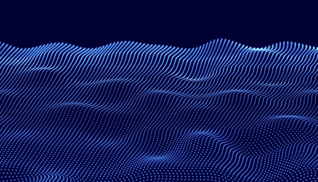 Diseño de fondo de tecnología de partículas 3D de ondas digitales abstractas Puntos móviles futuristas partículas hitech y visualización de grandes datos Vector