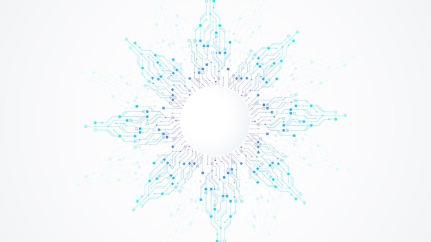 Diseño de fondo de textura de placa de circuito de tecnología moderna. Conceptos de tecnologías informáticas cuánticas, procesamiento de grandes datos. Fondo de placa de circuito azul futurista. Placa base de vector mínimo.