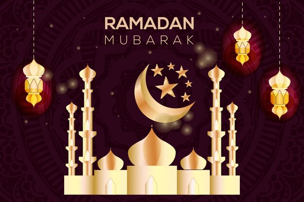 Diseño de fondo único de ramadan mubarak con mezquita