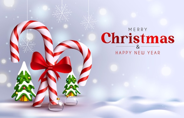 Diseño de fondo de vector de feliz Navidad Texto de saludo de feliz Navidad con bastón de caramelo