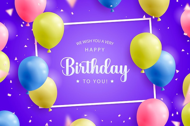 Diseño de fondo de vector de globos de cumpleaños Feliz cumpleaños a ti texto con globo