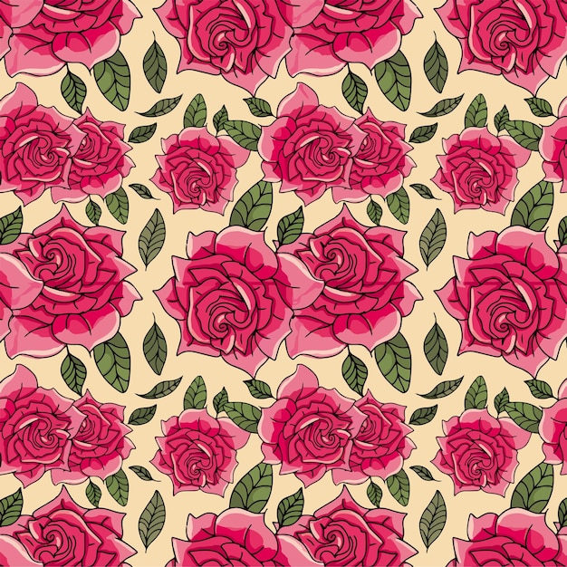 Diseño de fondo de vector de repetición de patrón de flores de rosa roja
