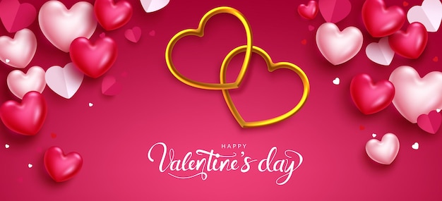 Diseño de fondo de vector de San Valentín. Texto de saludo de feliz San Valentín con forma de corazones.