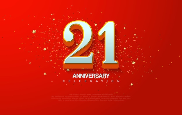 Diseño de fondo vectorial del 21o aniversario con encantadores números clásicos en blanco sobre un fondo rojo