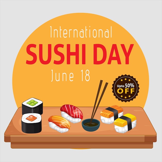 Diseño de fondo vectorial del día internacional del sushi palillos japoneses e ilustración vectorial de sushi